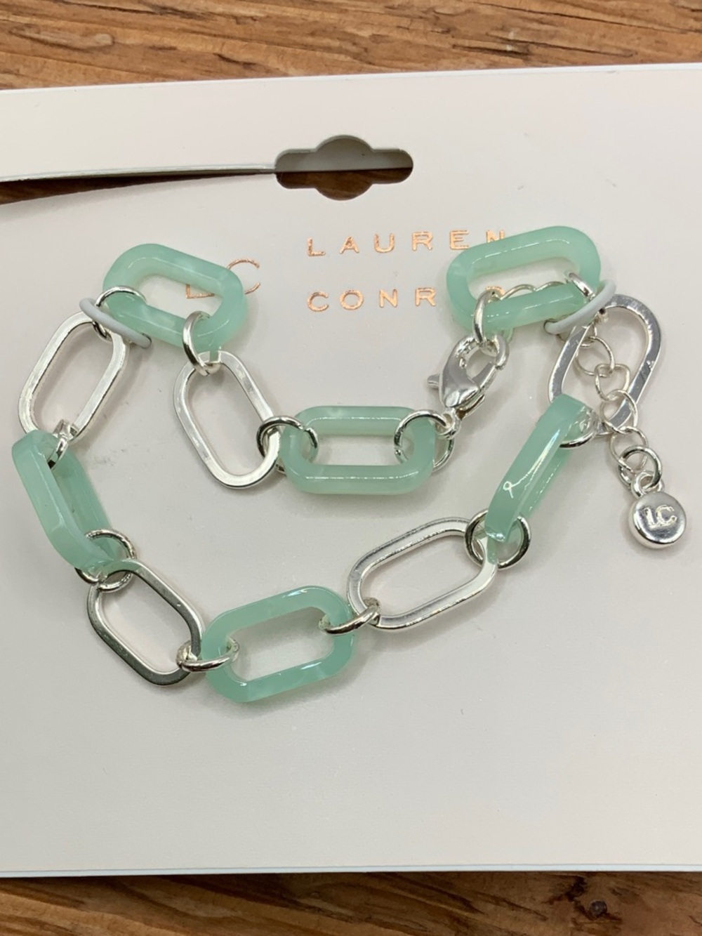LC Lauren Conrad Mint Green Acrylic Silver Paperclip Link Bracelet